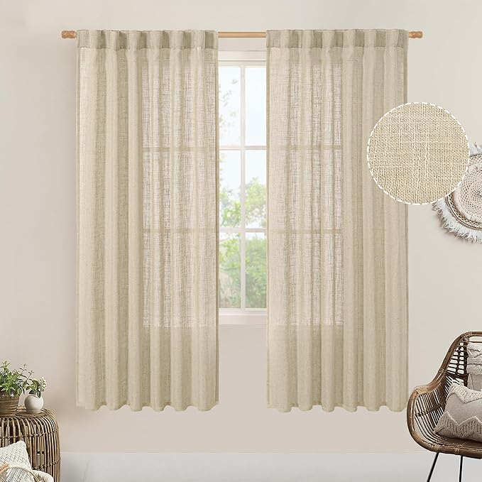 LAMIT Light Filtering Linen Curtains 68 inches Long by LAMIT