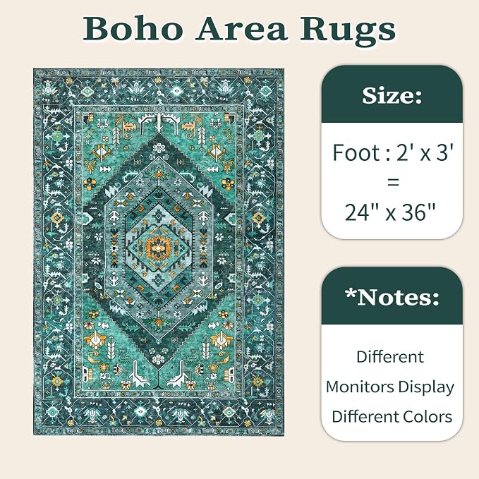 SERISSA Boho Rugs for Entryway, 2x3 Teal Entryway Rug Non-Slip Washable Small - Image 6