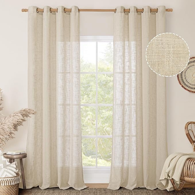 LAMIT Linen Sheer Curtains 96 Inches Long 2 Panels Set, Light Filtering - Image 2