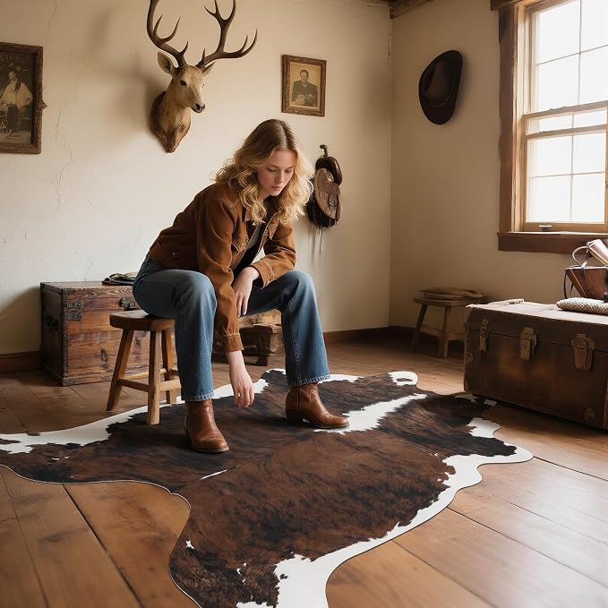 AROGAN Western Decor Faux Fur Cowhide Rug, 4.6x5.2 Feet Premium Animal Skin Cow - Image 4