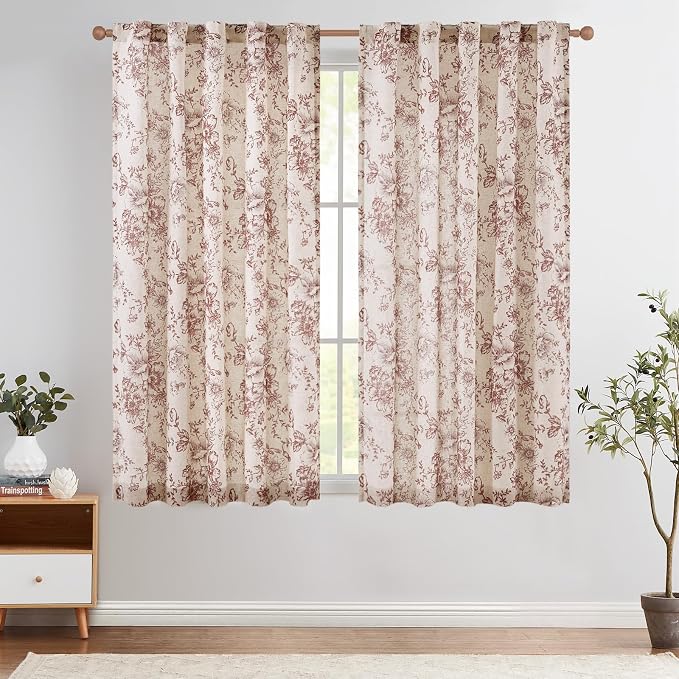 jinchan Linen Blend Curtain Floral Curtains by JINCHAN
