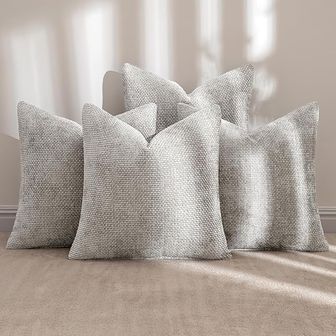 MIULEE Pack of 4 Couch Throw Pillow Covers 18x18 Inch Light Gray Soft - Image 2