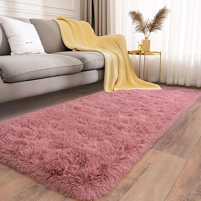 Soft Runner Rugs for Bedroom Hallways, 2x5 Blush Pink Fluffy Shag Throw Area - Image 4