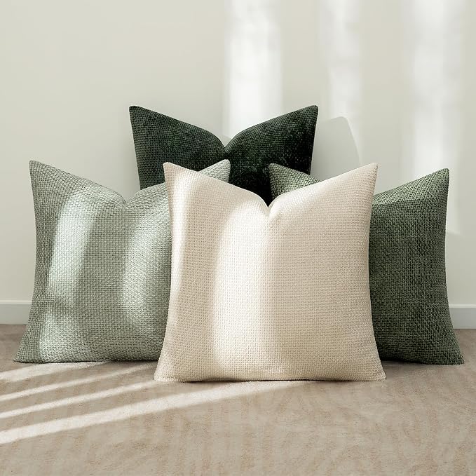 MIULEE Pack of 4 Couch Throw Pillow Covers 20x20 Inch Neutral Green Soft - Image 3