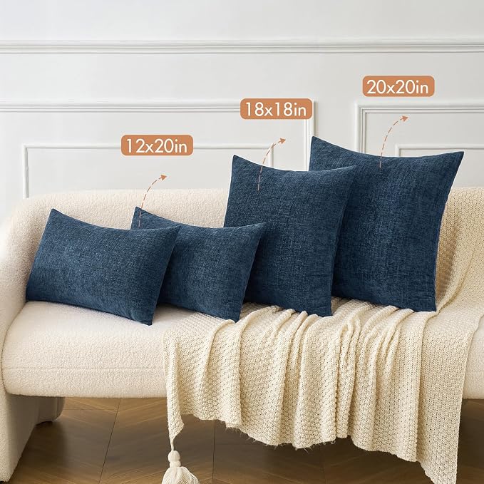 MIULEE Pack of 2 Blue Throw Pillow Covers 20x20 Inch Soft Chenille Pillow Covers - Image 4