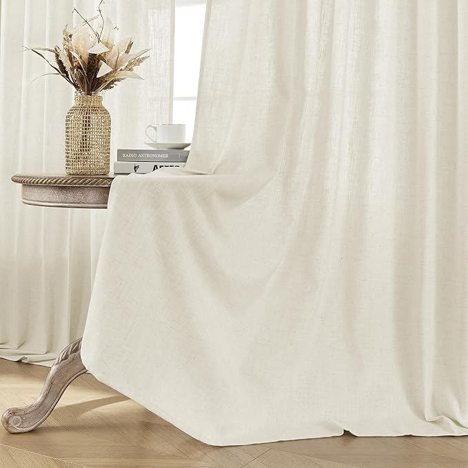 Joydeco Linen Curtains 2 Panel Set, Light Filtering, Ivory Linen Curtains 90 - Image 4