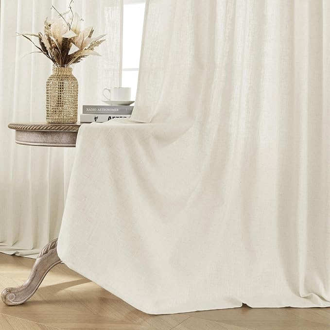 Joydeco Linen Curtains 2 Panel Set, Ivory on Linen Curtains 84 Inch, Light - Image 4