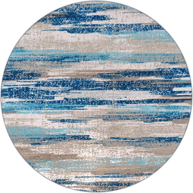 Lansny Modern Abstract Round Rug 5Ft, Circular Dining Room Rugs Thin Print Faux - Image 9