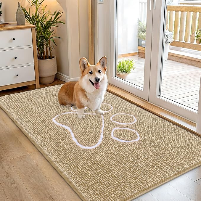 OLANLY Dog Door Mat for Muddy Paws 54x32, Paw Print Design, Absorbs Moisture by OLANLY