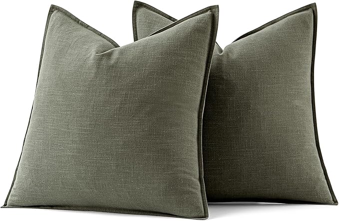 MIULEE Decorative Linen Euro Sham Pillow Covers 24x24 Inch Olive Green Boho - Image 7