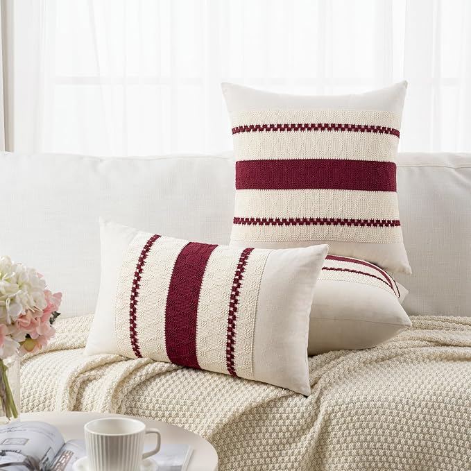 Fancy Homi Set of 1 Burgundy Boho Long Lumbar Decorative Throw Pillow Cover - Image 5