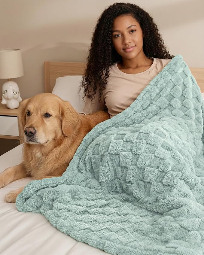 Utopia Bedding Sage Green Checkered Fleece Throw Blanket - Image 3