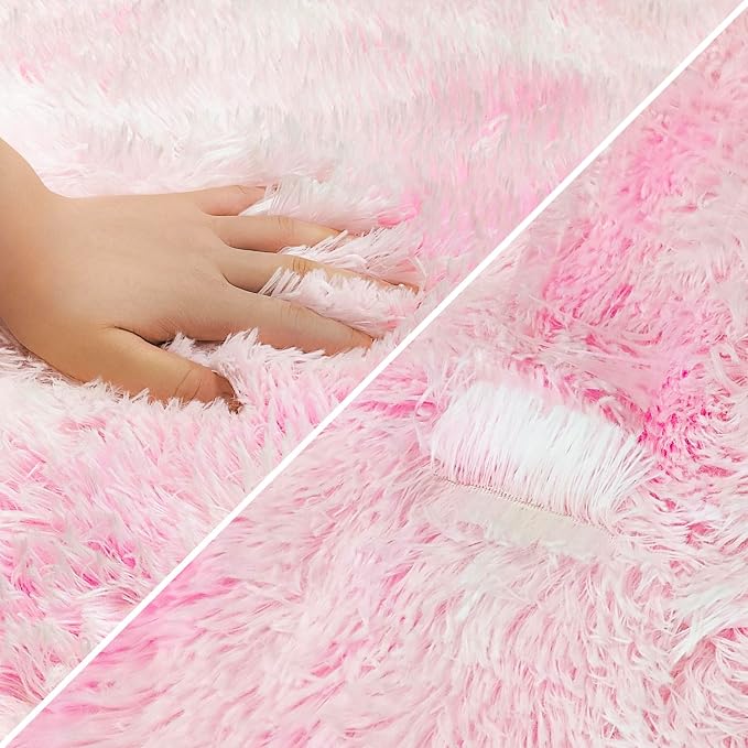 Small Area Rug for Bedroom 3x5ft Mini Tie-Dye Pink Fluffy Rug Mat Bedside Throw - Image 6