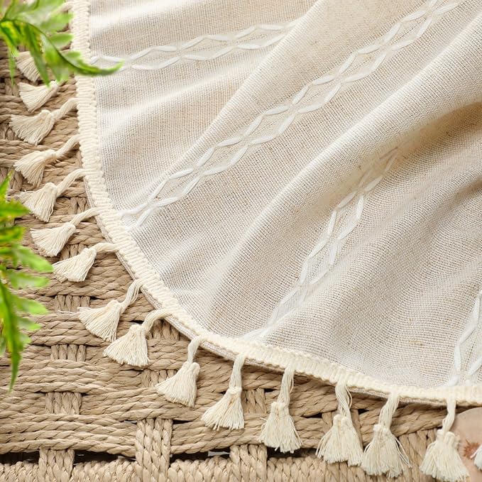Boho Blackout Curtains 90 Inches Long Beige Linen Blend 2 Panels - Image 6