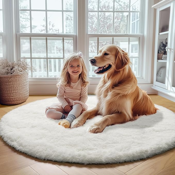 ONASAR Cream White Round Rugs 5ft - Image 8