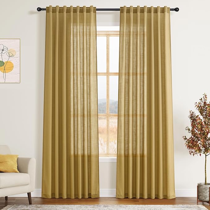 Nanspring Gold Linen Curtains 84 Inch Length 2 Panels Set by Nanspring