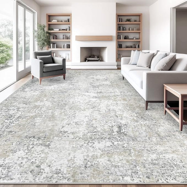 10x12 Area Rug for Living Room, Washable Modern Abstract Large Area Rug Neutral by XLUEZ