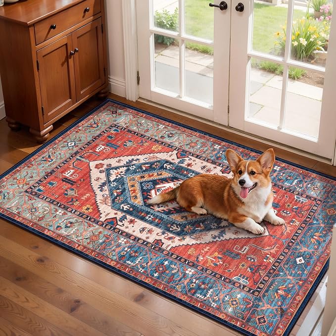 SERISSA 2x4 Boho Rugs for Entryway, Washable Non-Slip Kitchen Runner Rug by SERISSAHomeDecorCollection