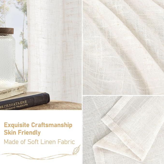 LAMIT 95 Inches Long Cream Linen Curtains - Image 6