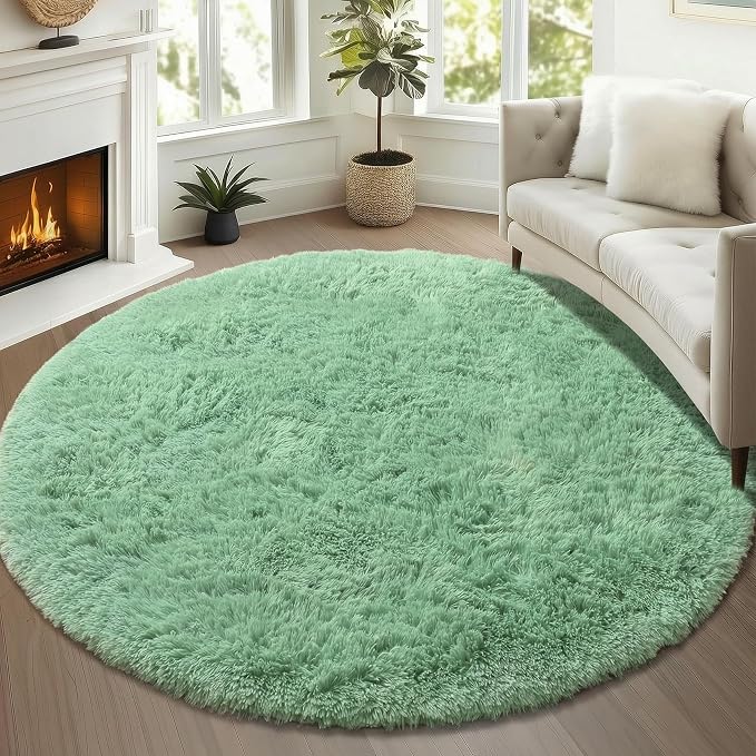 ONASAR Sage Green Round Area Rugs 5ft, Fluffy Soft Bedroom Circle Rug - Image 3