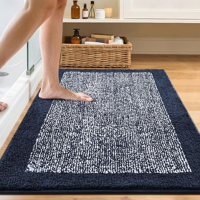 48x32 Large Bathroom Rugs Washable Non Slip, Dark Blue Bath Mat - Image 2