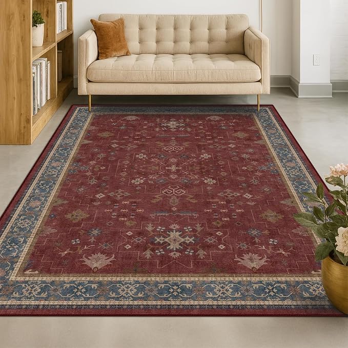5x8 Boho Dark Red Rug for Living Room - Image 6