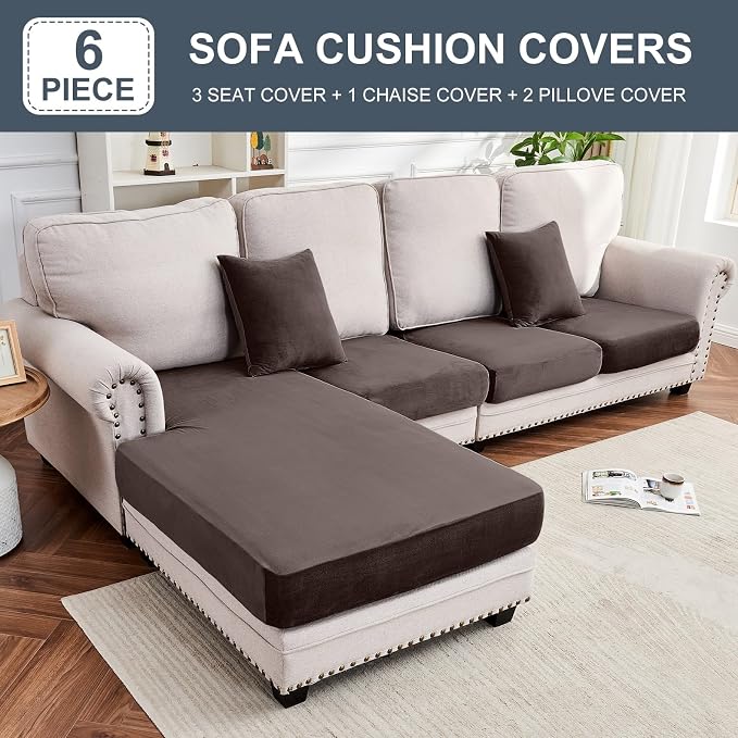 Couch Cover 4-Piece Elastic Velvet Couch Cushion Covers & Chaise Slipcovers - Image 4