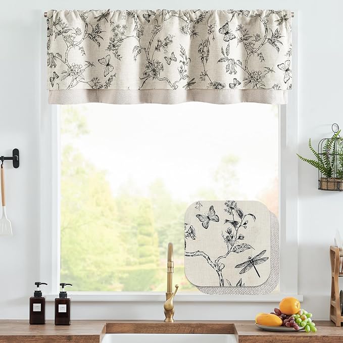 jinchan Floral Curtain Valance for Windows 16 Inch Linen Valance for Kitchen - Image 2