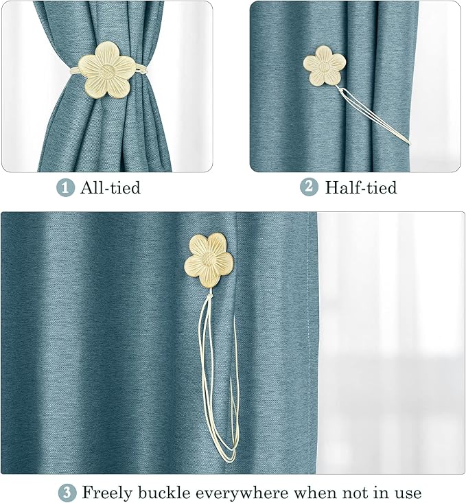 Lewondr Vintage Magnetic Curtain Tieback, 1 Pair Resin Flower Curtain Drapery - Image 2