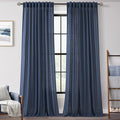 Navy Blue Curtains for Living Room Back Tab Modern Farmhouse Semi Sheer Blue by Jolilight