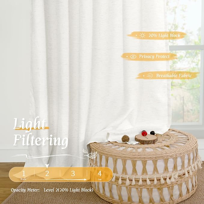 LAMIT Light Filtering 63 inch Length Linen Curtains, Soft Linen Textured Rod - Image 4