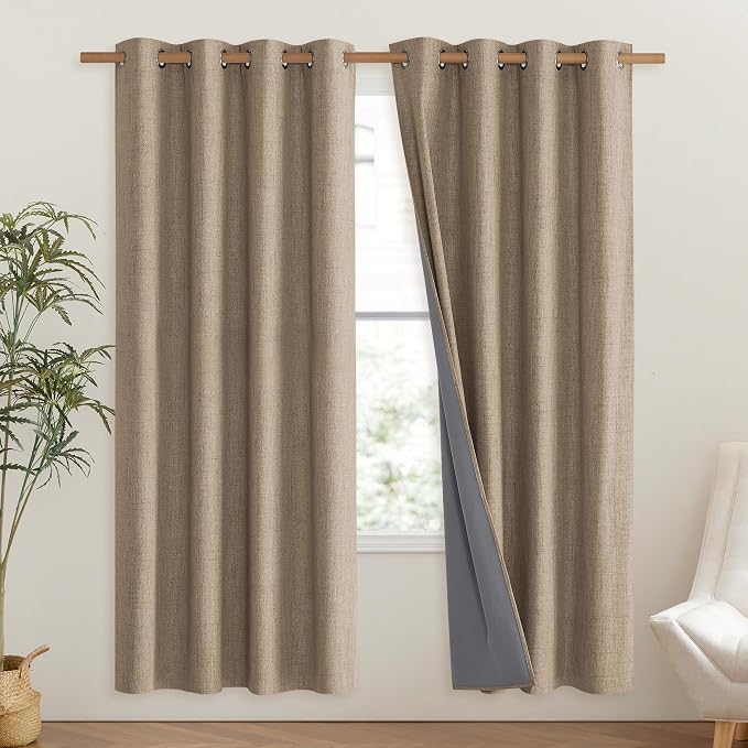 NICETOWN Burlap Vintage Open Linen Weave Flax Thermal Curtains, 100% Blackout - Image 2