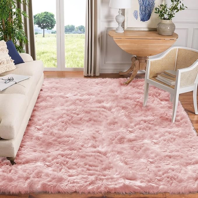 Goolela Pink Area Rugs 10x12 Fluffy Fuzzy Furry Rug by Goolela
