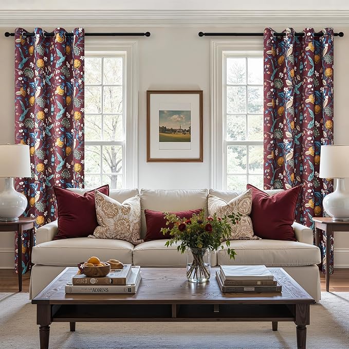 Topfinel Rust Boho Floral Curtains 72 Inches Long French Country Grommet - Image 3