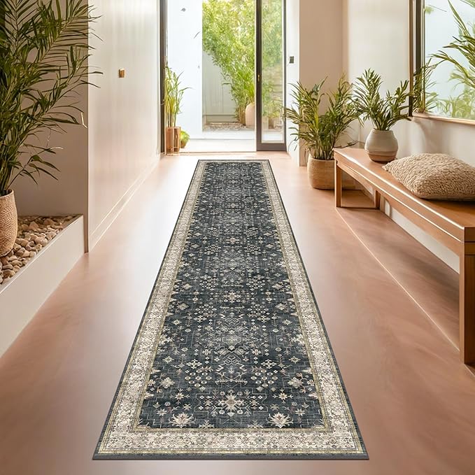 Black Boho Washable 2x10 Hallway Runner Rug - Image 8
