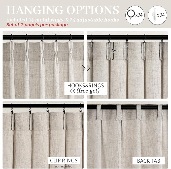 Extra Wide Pleated Thick Linen Semi Sheer Curtains 96 Inches Long - Image 5