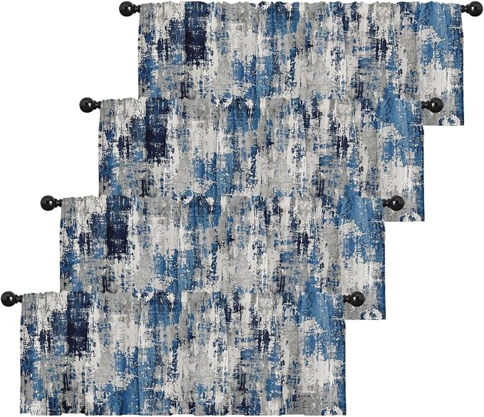 Emvency 4 Pack Valances Window Treatments, Abstract Modern Blue Grey Rustic by Emvency