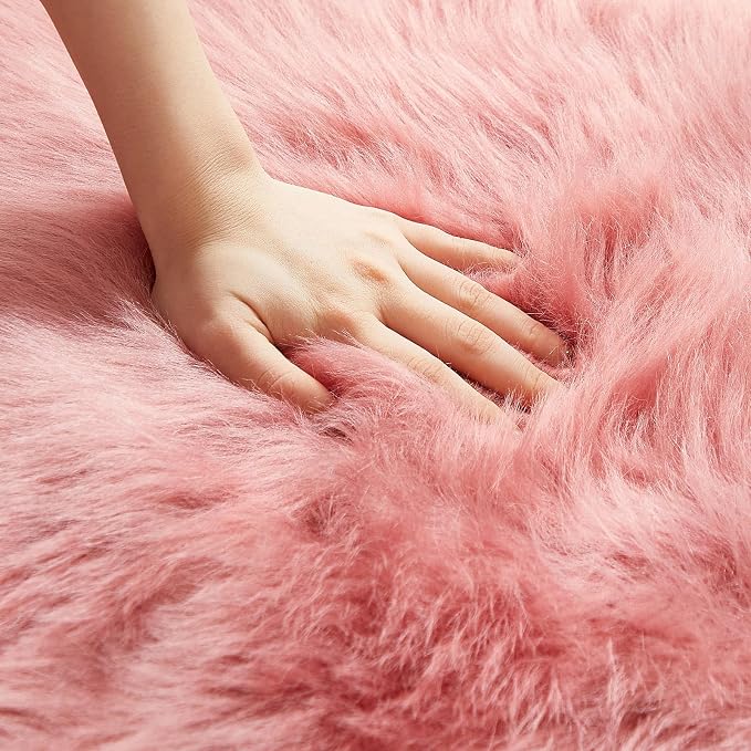 AMTOVO Faux Fur Rug, Blush Pink Area Rug, Fluffy Sheepskin Rug, Fuzzy Ultra - Image 6