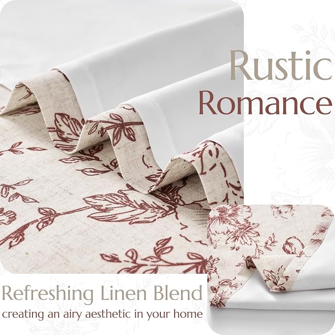 jinchan Lined Linen Blend Curtain Floral Curtains - Image 3