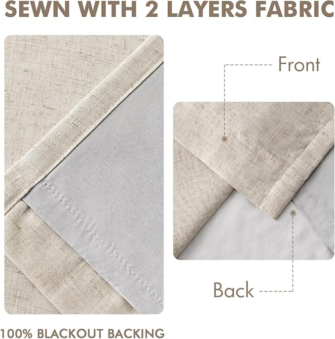 MIULEE Beige Pinch Pleated 100% Blackout Linen Curtains 40x102 Inches | Room - Image 5