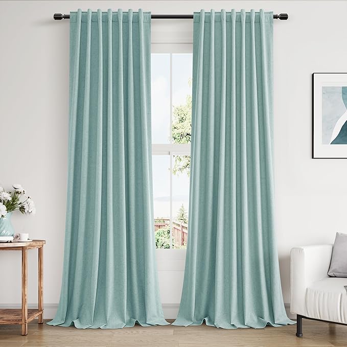 Guken 100% Blackout Linen Curtains 120 Inch Length 2 Panels Set by Guken