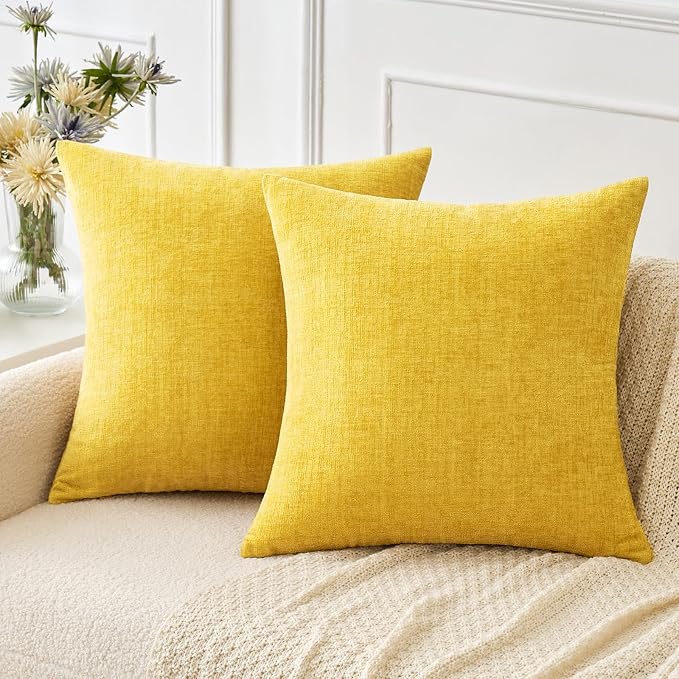 MIULEE Pack of 2 Couch Throw Pillow Covers 18x18 Inch Soft Yellow Chenille by MIULEE
