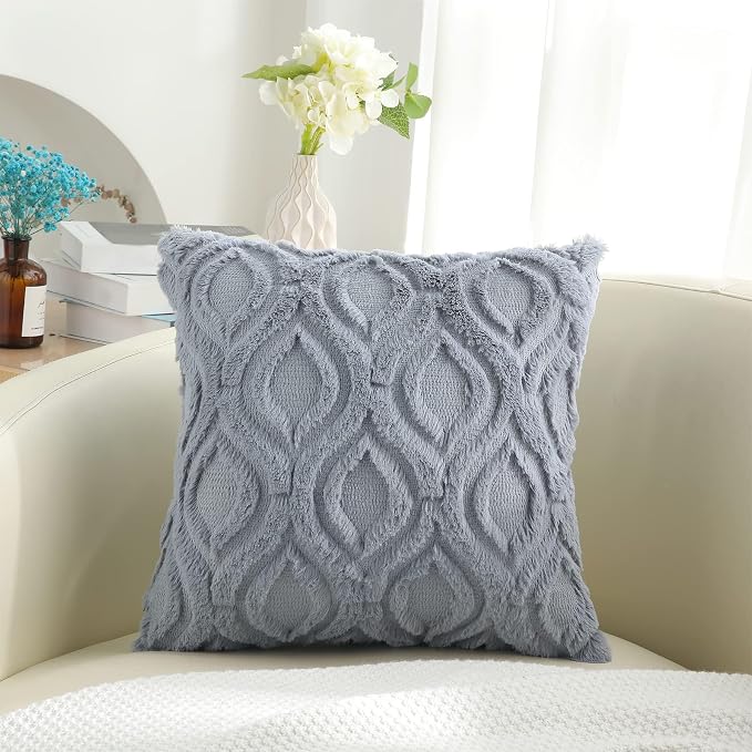 decorUhome Throw Pillow Covers 18x18 Inch Set of 2, Soft Plush Faux Wool Blue - Image 7