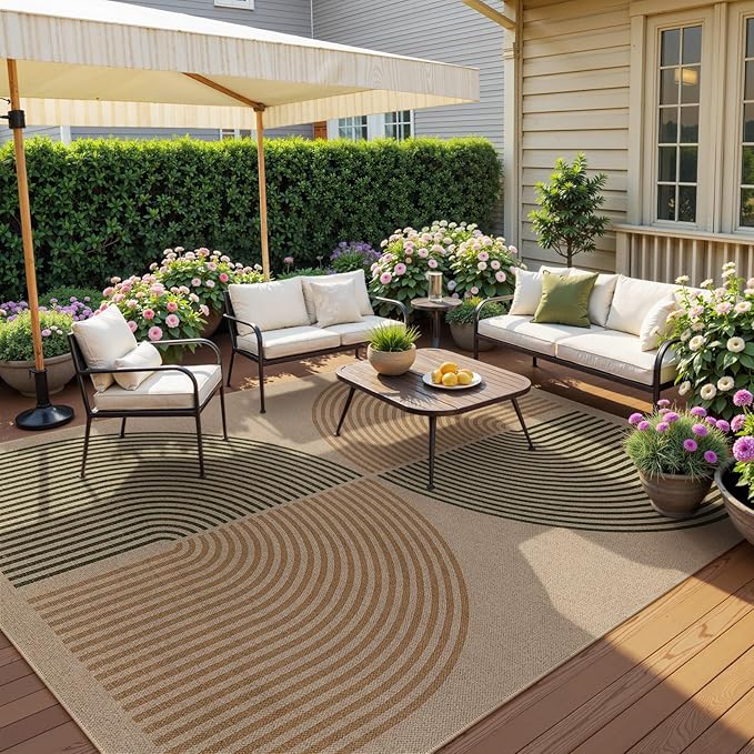Lahome Enfys Modern Rainbow Easy Jute Rug, 8x10 Living Room Rug Indoor Outdoor - Image 2