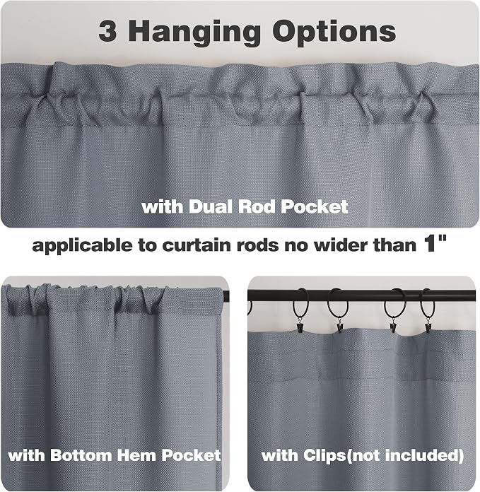 Chyhomenyc Dark Grey Valance for Windows, Light Filtering Faux Linen Solid - Image 5