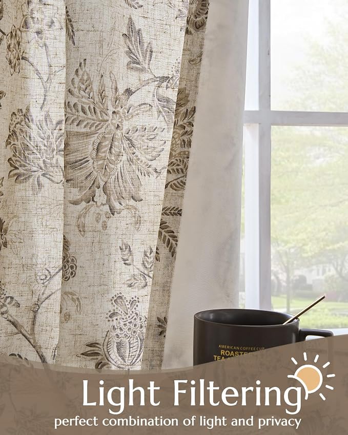 jinchan Lined Linen Floral Curtains - Image 3