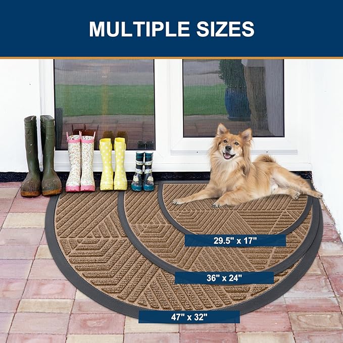 Smiry Half Circle Front Door Mat Outside Entrance, Heavy Duty Sturdy Natural - Image 2