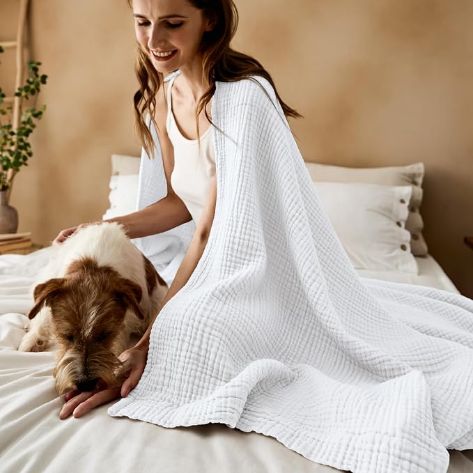 Bedsure 100% Cotton Muslin Throw Blanket Large 50x70 Inches - Image 9