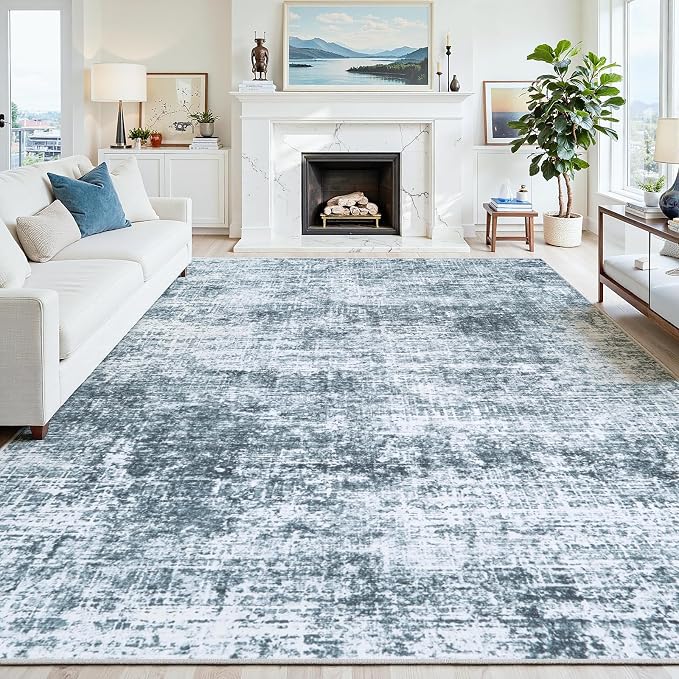 10x12 Area Rug for Living Room Bedroom: Non-Slip Modern Light Slate Blue | - Image 8