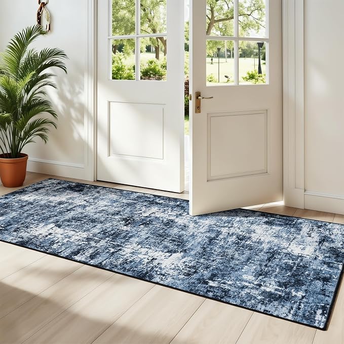 Rugflix 2x6 Runner Rug for Hallway, Washable Navy Blue Kitchen Runners | by RugflixAreaRugs
